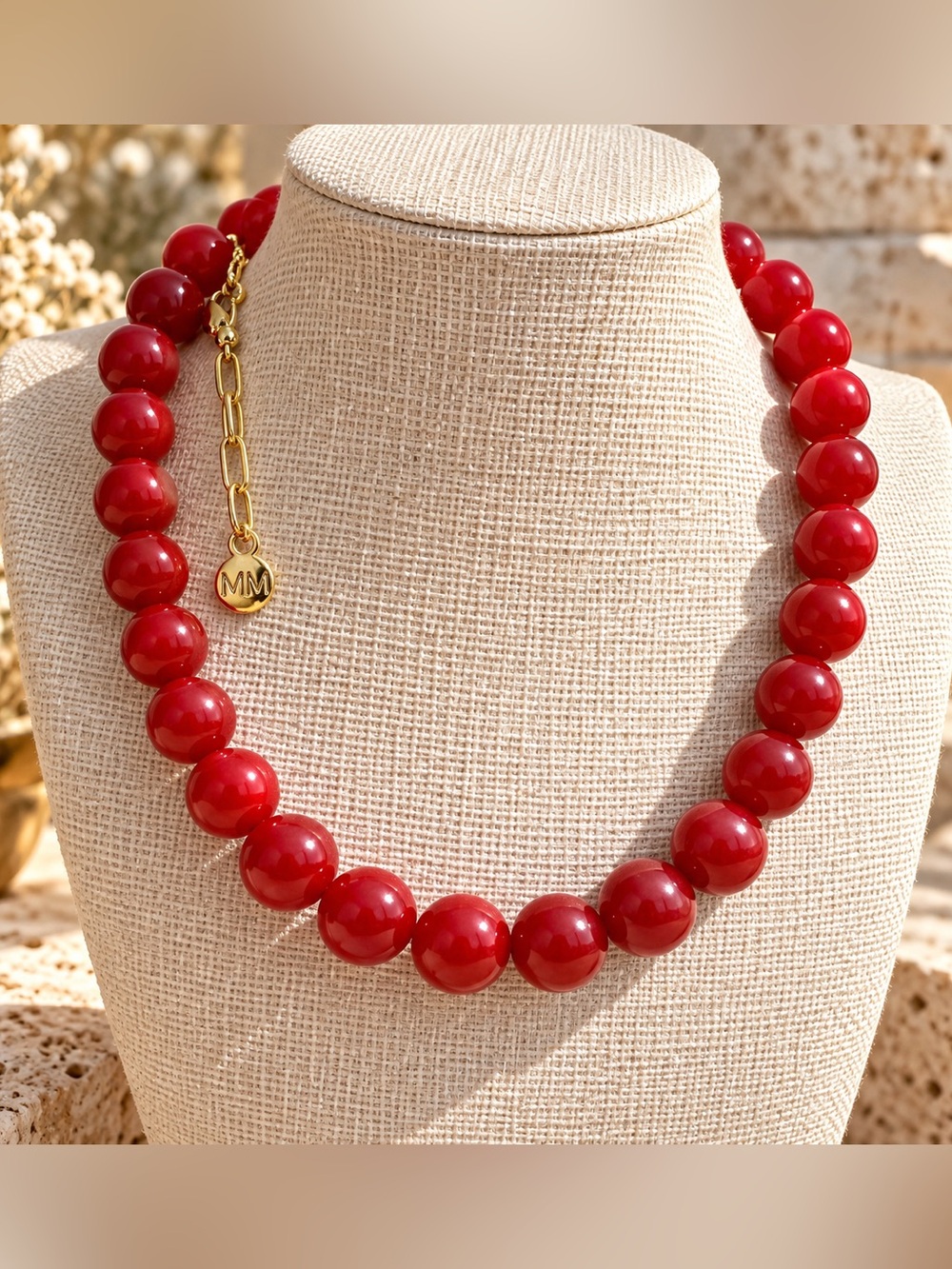 Mayamar Coral Ember Natural Red Agate Necklace Gold Statement NW